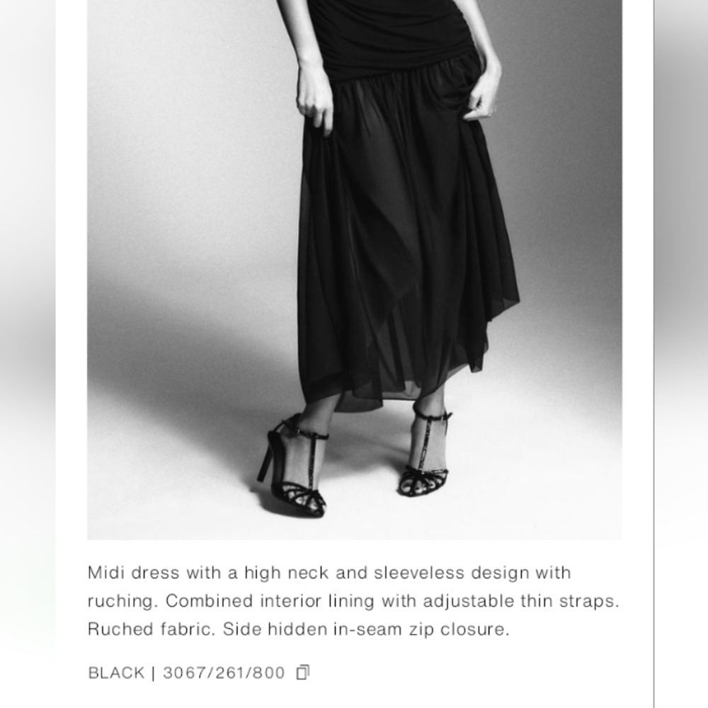 Zara Elegant Black Combined Draped Long  Dress - Picture 10 of 13